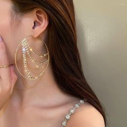 Hoop Earrings Large Trendy For Girls Hollow Tassel Pendent Korean Dangle Ear Jewellery Round Stud Women