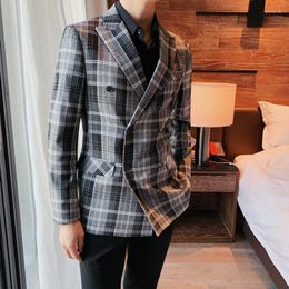 Men's Suits 2022 Luxury Fashion Plaid Groom Wedding Tuxedos Double Breasted Men Blazer Jacket Male Party Dress Costume Homme Blazers 3XL-M