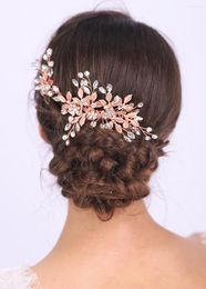 Headpieces Classic Rose Gold Hair Comb Female Glamour Headdress Shiny Rhinestones Clip Suit Feast Crystal Headwear For Elegant Women