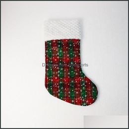 Christmas Decorations Christmas Stockings Santa Claus Sock Gift Kids Candy Bag Plaid Xmas Hanging Decorative Socks Drop Delivery Hom Dhcfx