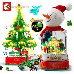 Christmas Toy SEMBO Christmas Tree Theme Rotating Music Box Building Blocks City Friends Snow House B Santa Claus Toys For Children Xmas L221110