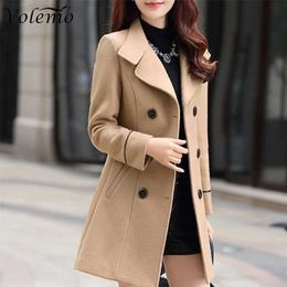 Women's Wool Blends Volemo Plus Size Autumn Winter Jacket Womens Double Breasted Solid Color Coat Korean Slim Female Woolen Clothing 221110