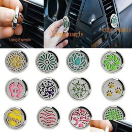 Essential Oils Diffusers Car Per Clip Home Essential Oil Diffuser For Locket Stainless Steel Air Freshener Conditioning Vent 30Mm Dr Dhnds