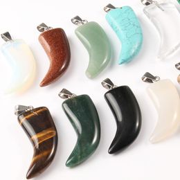 Pendant Necklaces 40mm Natural Stone Red Ageate Malachite OX Horn Shape Charms For Jewelry Making DIY Pendants Necklace Accessories