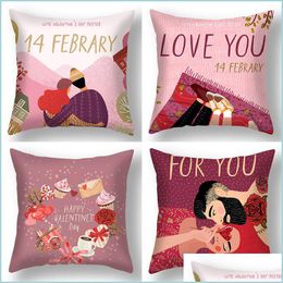 Pillow Case Valentine Day Pillowcase 45X45Cm Valentines Pillow Er Home Office Sofa Throw Case Lovers Drop Delivery Garden Textiles B Dhi6J