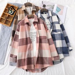 Women's Wool Blends Spring Women Big Plaid Full Sleeve Thick Warm Woolen Shirt Jacket Winter Oversize Tops Stylish Girl Casual Outwear T0N444T 221110