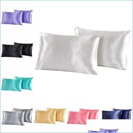 Pillow Case Solid Colour Simation Silk Pillow Case Soft Breathable Smooth Satin Pillowcase Bedding Supplies Drop Delivery Home Garden Dhhbp