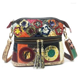 Evening Bags Retro Totes Women Crossbody Colorful Flower Patchwork Cow Leather Zip 2022 Ladies Fashion Handmade Shoulder