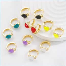 Hoop Huggie Studs Gold Hoop Earrings For Women Colorf Oil Drip Zircon 18K Plated Candy Style Heart Jewellery New Drop Delivery Dh6Vj