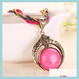 Pendant Necklaces Bow And Arrow Retro Necklaces Personality Vintage National Style Gem Stone Pendants For Girls Women Clothing Acces Dhsb1