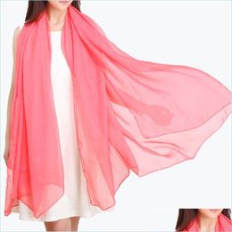 Towel Solid Colour Chiffon Sunscreen Scarf 180X75Cm Long Pure Silk Summer Shawl Beach Towel Drop Delivery Home Garden Textiles Dhmjs
