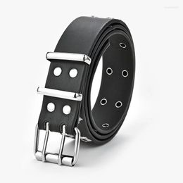 Belts Star Eye Rivet Belt Goth Style Double Pin Buckle For Women Men Fashion Casual Punk Pu Leather Waistband Waist