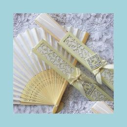 Party Favour Personalised Luxurious Silk Fold Hand Fan Customised Engraved Logo Folding Fans With Gift Box Party Favours Wedding Gifts Dhkd8