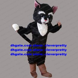 Black Long Fur Wildcat Mascot Costume Wild Cat Caracal Ocelot Kitten Adult Cartoon Character Major Events Advertising zx40