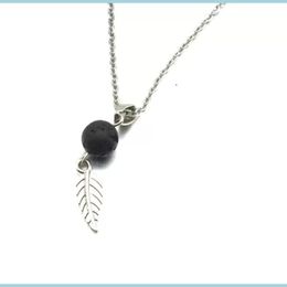 Pendant Necklaces Pendant Necklaces Aromatherapy Essential Oil Diffuser Necklace Black Lava Rock Stone Bead Volcano Leaf Charms Stai Otfhq