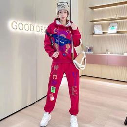 Women's Two Piece Pants Winter Thicker Diamond Bear Tracksuit Women Sprotwear Sets Cute Cartoon Long Sleeve Sweatshirt And Sweatpants 3