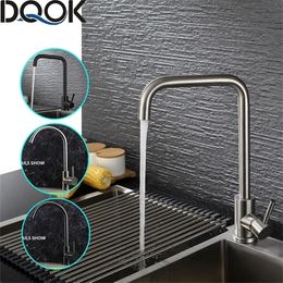 Kitchen Faucets DQOK Black Stainless Steel Mixer Single Handle Hole Faucet Brushed Nickle Sink Tap 221109