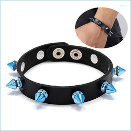 Charm Bracelets Charm Bracelets Fashion Spiked Faux Leather Bangle Punk Gothic Delicate Cone Rivet Wristband Unisex Jewelry Accessor Dhhjp