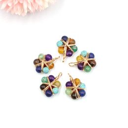 Natural Stone Gem Flower-shaped Charms Gold Wire Pendant Loose Beads DIY Necklace Bracelet Earrings Jewellery Accessories