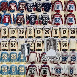 8 Cale Makar Jersey Mikko Rantanen Gabriel Landeskog Nathan MacKinnon Valeri Nichushkin 19 Joe Sakic Hockey Jerseys Red White Navy Stitched