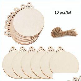 Christmas Decorations Diy Christmas Wooden Pendants 10Pcs/Lot Wood Snowflake Angel Snowman Hanging Pendant Xmas Tree Decor Drop Deli Dhfna