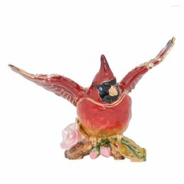 Jewellery Pouches Cardinal Bird Trinket Box Enamelled Hinged Pewter Ornament Creative Gifts Figurine Ring Necklace Holder