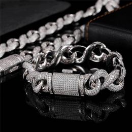 16-24inch 15mm Width Gold Plated Bling CZ Cuban Chain Necklace Bracelet Fashion Jewellery For Men Women