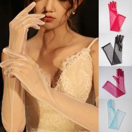 Knee Pads Sexy Sheer Tulle Gloves Women Mesh Lace Solid Colour 55cm Ultra Thin Elbow Long Arm Sleeve Transparent Full Finger Mittens