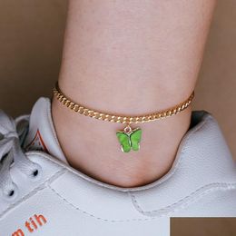 Anklets Women Gold Anklet Chain Summer Beach Butterfly Ankle Chains Foot Bracelet Fashion Jewelry Will And Sandy Gift Drop Delivery Dh6Wl