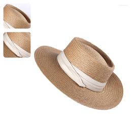 Wide Brim Hats Women Summer Woven Straw Banded Sun Hat Holiday Vacation Flat Sunscreen Casual Outdoor Boater Beach Jazz Drop