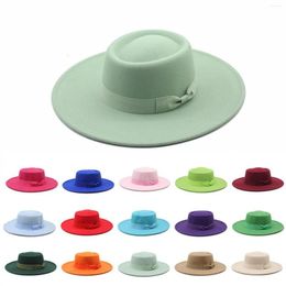 Berets 8cm Wide Brim Bowknot Bowler Hat Ladies Fedora Hats For Women Fashionable Elegant Retro Style Woollen Jazz