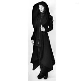 Women's Trench Coats Women Steampunk Gothic Winter Long Sleeve Jacket With Hat Collar Cosplay Black Coat Mediaeval Noble Court Princess