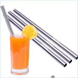 Drinking Straws Durable Stainless Steel Straight St Reusable Drinking Easy To Clean Sts Metal 6Mm Bubble Tea Drop Delivery Home Gard Dhm8G