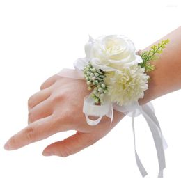 Decorative Flowers Silk Wrist Corsage Rose Bracelet Fabric Hand For Wedding Bridesmaid Sisters Decoration Supply Accessories