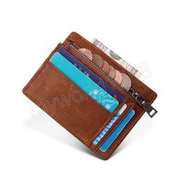 Genuine Leather Men Wallet Card Holder Super Slim Soft Mini Credit Card Holders Zipper Small Thin Coin Purse