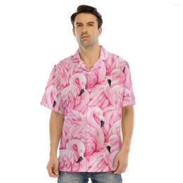 Men's Casual Shirts Men's Beach Shirt Flamingos Printed Kawaii Creative Clothing Button Up Summer Plus Size