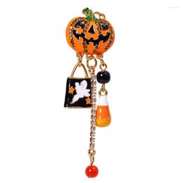 Brooches Halloween Ghost Funny Pumpkin Brooch Enamel Crystal Tassel Lapel Pins Party Gifts For Women And Men Accessories
