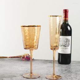 Wine Glasses Creative Lead-free Crystal Glass Red Cup European Hammer Eye Pattern Gold Edge Pink Gray Champagne Goblet