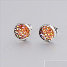 Stud 8Mm Starry Sky Children Stud Earrings Stainless Steel Mtiple Colors Ear Studs For Boys Girls Women On Sale Drop Delivery Jewelry Dh2Go