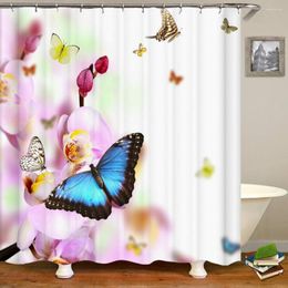 Shower Curtains Flower Plant Pattern Curtain Butterfly Landscape Waterproof Polyester Fabric Home Decoration Bath Bathroom Access