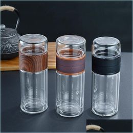 Water Bottles 300Ml 10Oz Glass Tea Water Bottles Heat Resistant Double Walled Cup With Infuser Strainer Drop Delivery Home Garden Ki Dhpeq