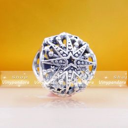 925 Sterling Silver Celestial Snowflake Christmas Charm Bead Fits European Pandora Style Jewellery Charm Bracelets