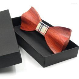 Bow Ties RBOCO3D Wooden Tie Men's Red Wedding Bowties With Box Fashion Casual Luxury Black Wood Vintage For Men Accessory