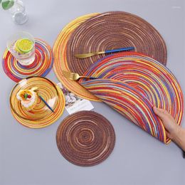 Table Mats Coloured Cotton And Linen Round Mat Anti Slip Insulated Placemat Drink Coasters Plate Bowl Pad Home Decor