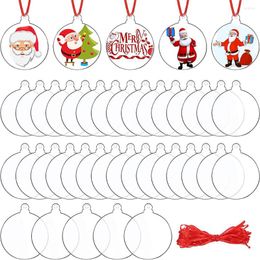 Keychains 30PCS Clear Acrylic Christmas Ornaments With 1 Roll Red Ribbon For Tree Decoration Tag DIY Crafts Blank