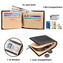 Genuine Leather Men's Wallet Large Capacity Card Holder Contrast Colour Coin Purse Zipper Pouch Fashion Simple and Portable