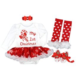 Christmas Baby Rompers Baby Girl's Party Birthday Dress Bodysuit Lace 4pcs Set 2022 New Born Autumn Bebe Clothing Infant Clothes