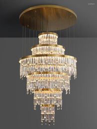 Pendant Lamps Modern Staircase Crystal Chandelier Nordic Brass Colour Decorative Lamp D80cm H180cm Villa Duplex Large Hanging Lighting