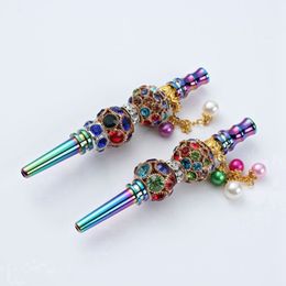 Colourful Rainbow Smoking More Style Metal Removable Philtre Mouth Dry Herb Tobacco Preroll Cigarette Holder Portable Pendant Diamonds Decorate Hookah Shisha Tips