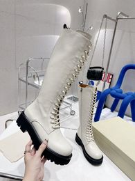 European Station Autumn and Winter 2022 Women's Boots Thick Heel Round Head Strap Retro Cow Leather Tall Martin